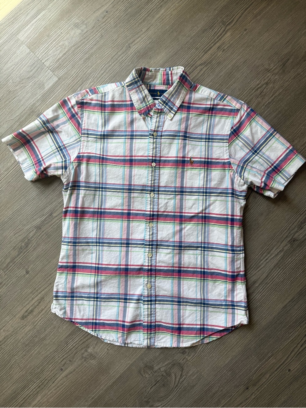 Ralph Lauren Button Down Mens Large Multicolor Slim Fit Plaid Short Slv